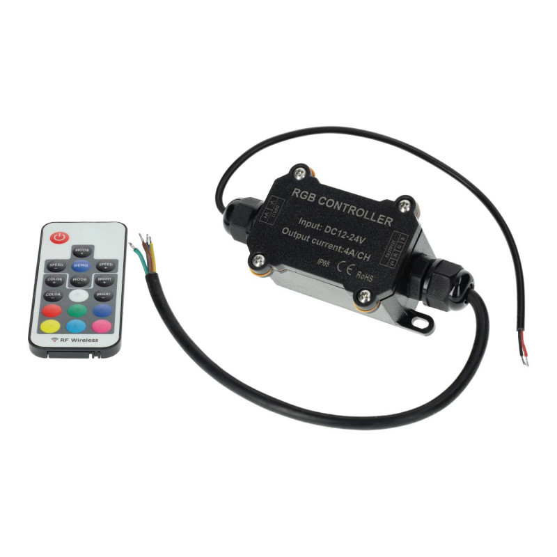 Controlador RF e Controle remoto IP65 RGB 12/24V 12A