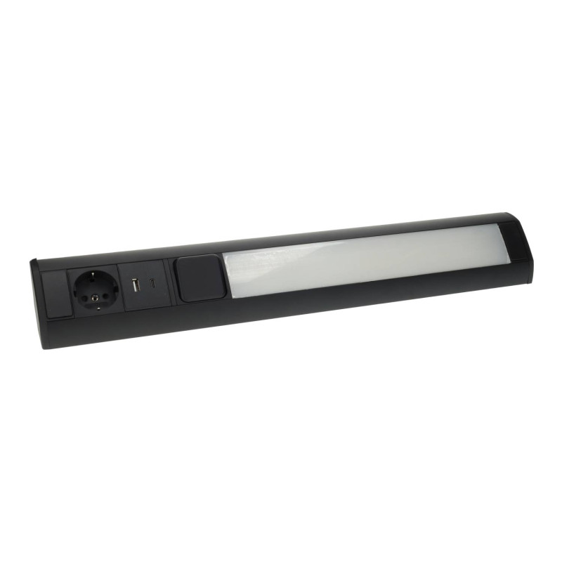 Spot LED d'encastrement 9W Prise Schuko & USB A+C - noir