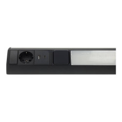 Candeeiro LED de 9W com tomada Schuko e USB A+C - preto