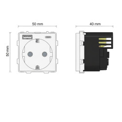 Base enchufe schuko 16A USB A+C serie cristal