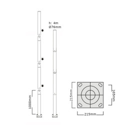 Coluna desmontável 2-4m para lâmpada de iluminação pública Ø76MM