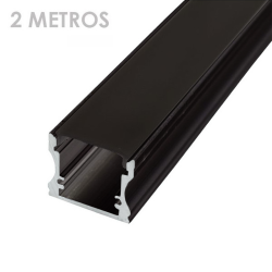 Black Profile for 2 m LED Strips - Rectangular, Aluminium, 17,5 x 14,5 x 2000mm, Clips