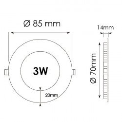 Panneau downlight 3W rond NOIR